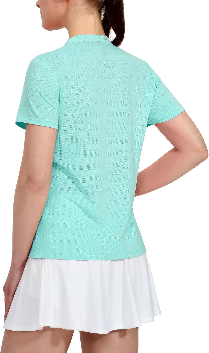 MIER Women's Golf Polo Shirts Collarless Short Sleeve Tennis Running T-Shirts V-Neck Cooling Summer Tee