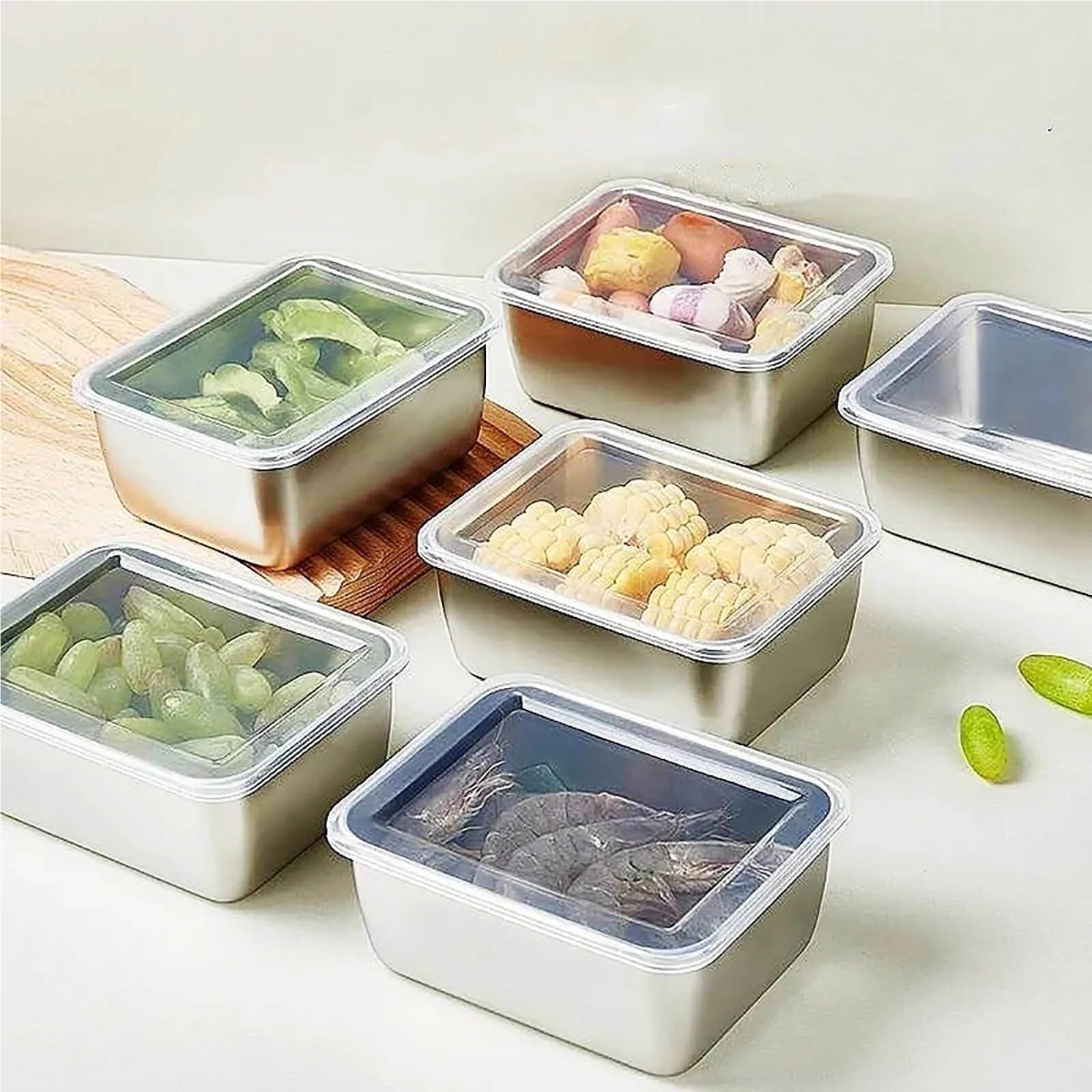 BoîTe De Conservation En Inox Boîte de conservation en acier inoxydable 6 pièces avec couvercle scellé, boîte commerciale for petits ingrédients, for légumes, la glace, des aliments et fruits