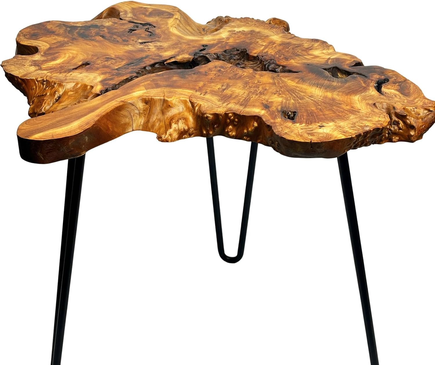 Live Edge Coffee Table, Natural Wood Coffee Table for Living Room, Natural Fir Unique Desktop with Metal Hairpin Legs (Medium)