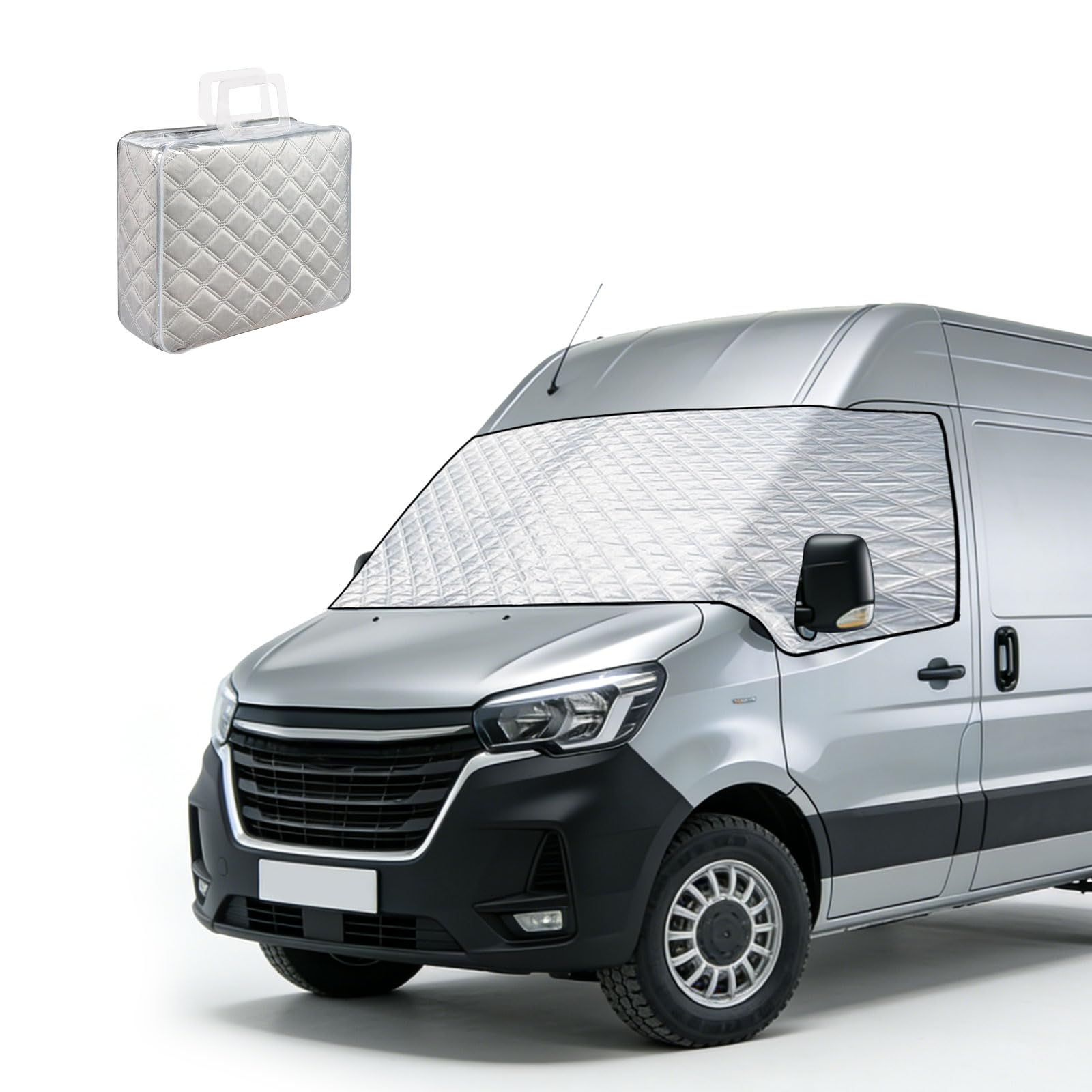 Verdickte Windschutzscheibenabdeckung für Movano 2010-2023, Renault Master 2010-2023, Windschutzscheibenabdeckung Anti-Frost-EIS-Staub-Fenster-Frontabdeckung, Sonnenschutz, Silber