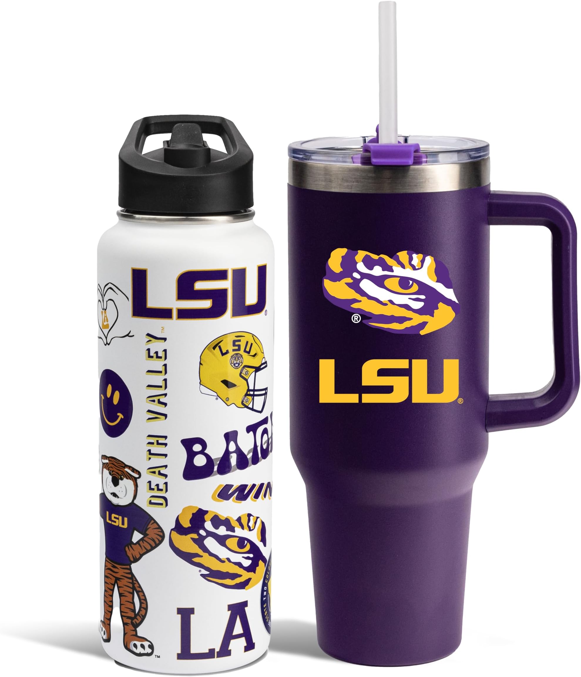 Officially Licensed NCAA 2-Pack Stainless Steel Tumbler Set, 34oz Team Spirit Water Bottle & 40oz Game Day Tumbler with Lid and Straw, BPA-Free Materials, Convenient Straw Design