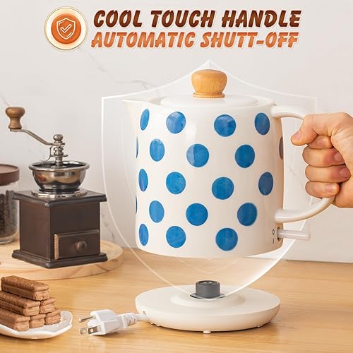 Miniatura 4 de Hervidor eléctrico de cerámica de 1.0 litros, hervidor rápido de 1000 W, tetera de tetera y caldera de agua caliente para café y té, tetera