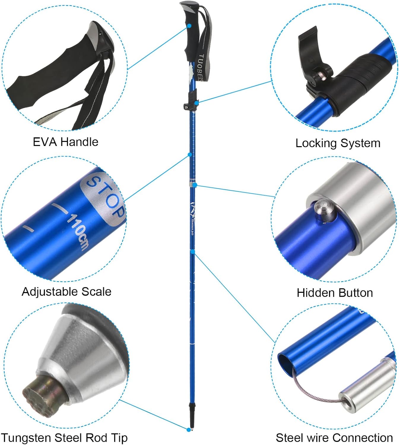 PATIKIL Trekking Poles, Collapsible Hiking Pole Telescopic Folding Cane with Mud Basket Aluminum Alloy for Outdoor Hiking Walking Camping