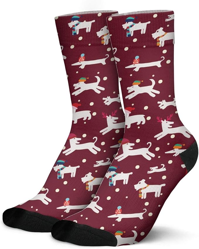 Funny White Christmas Dogs Socks for Mens Cool Four Seasons Socks Cozy Crew Socks at Amazon Men