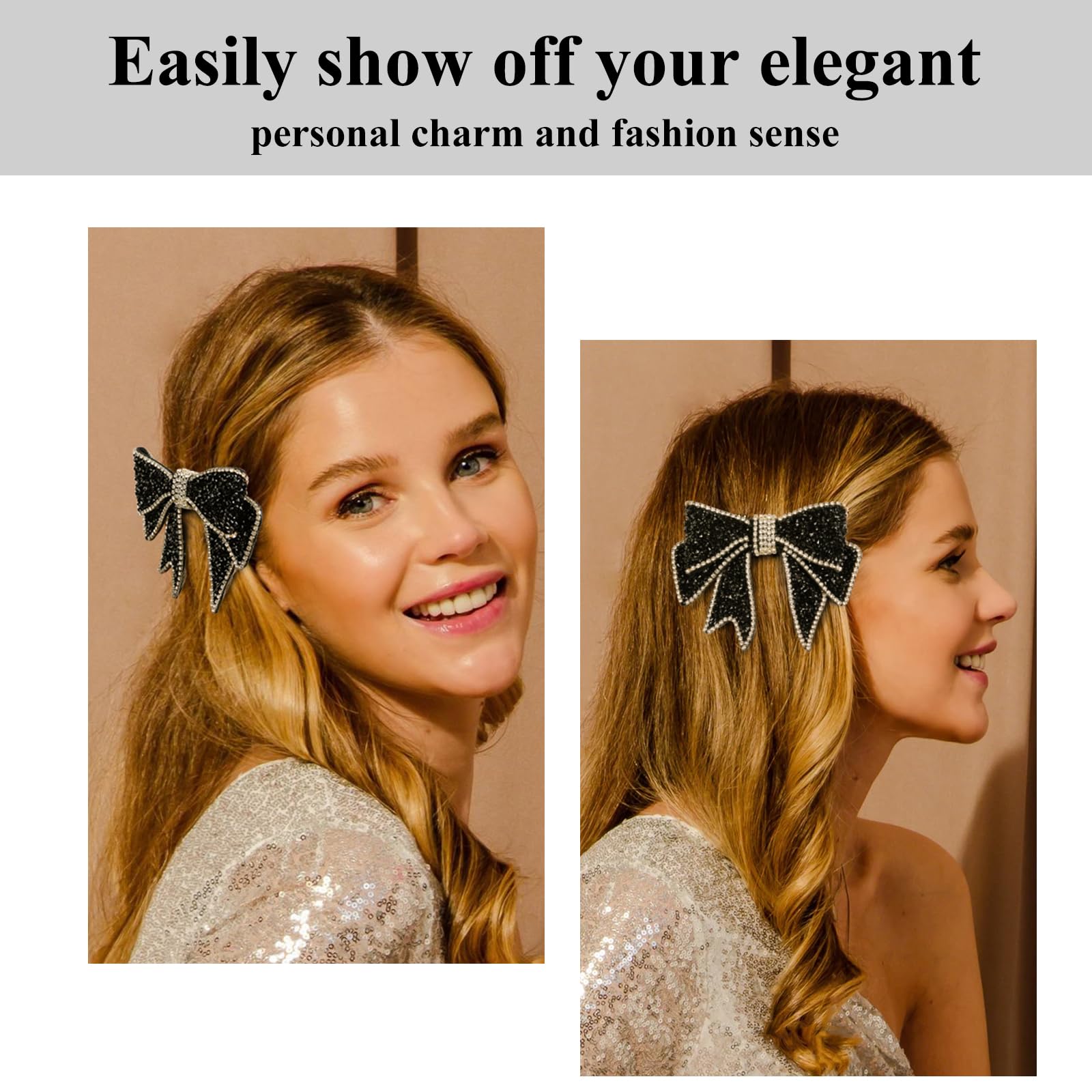 Amazon.com : Black Rhinestone Bow Hair Clip - Elegant French  display picture 1