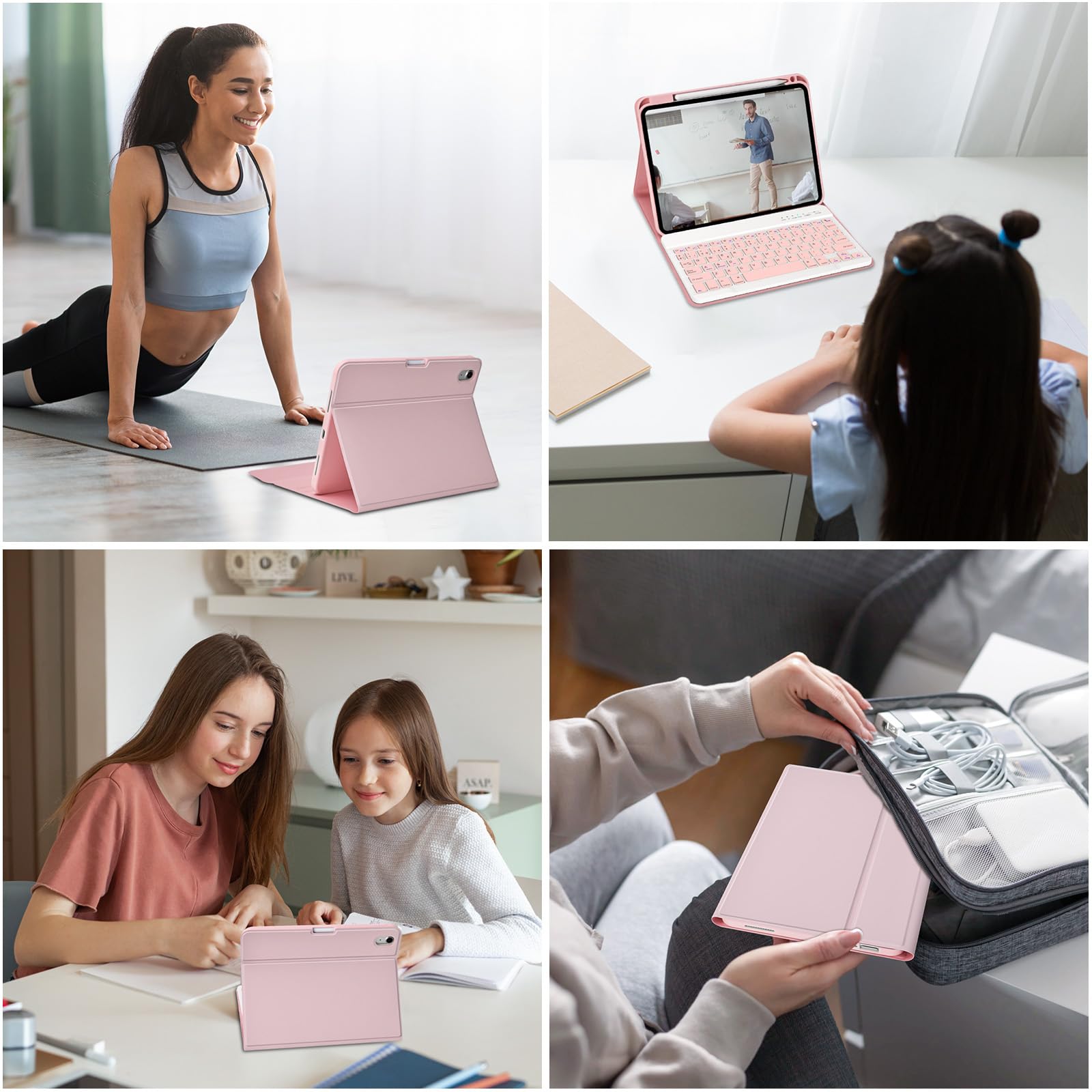 MMK Funda con Teclado para iPad A16 11ª Generación 2025/10ª Generación 2022, QWERTY Español Ñ, Funda Teclado iPad 11/10 Gen Bluetooth Inalámbrico Desmontable (Rosado)