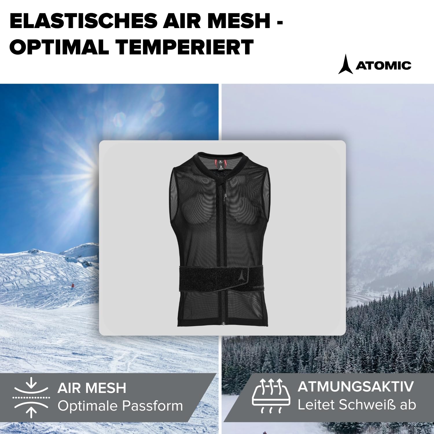 Atomic Live Shield AMID Lite Vest M I Herren-Protektorenweste mit AMID-Technologie für maximalen Schutz I Ergonomischer Rückenprotektor aus atmungsaktivem Mesh I Ski-Schutzweste mit Taillengurt
