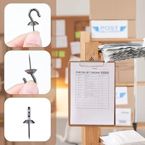 Miniatura 3 de Hotop 30 ganchos de pared con pasador de empuje, ganchos de metal para pulgar, ganchos de aleación de hierro, ganchos decorativos para imágenes para