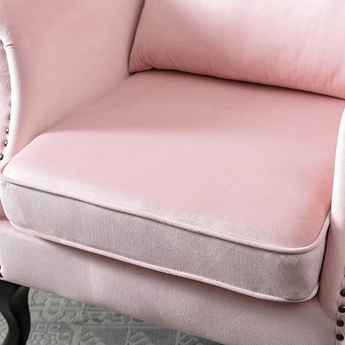 Miniatura 7 de chairus Silla decorativa moderna de mediados de siglo, cómoda silla individual copetuda, sillón con respaldo alado con almohada para club, sala de