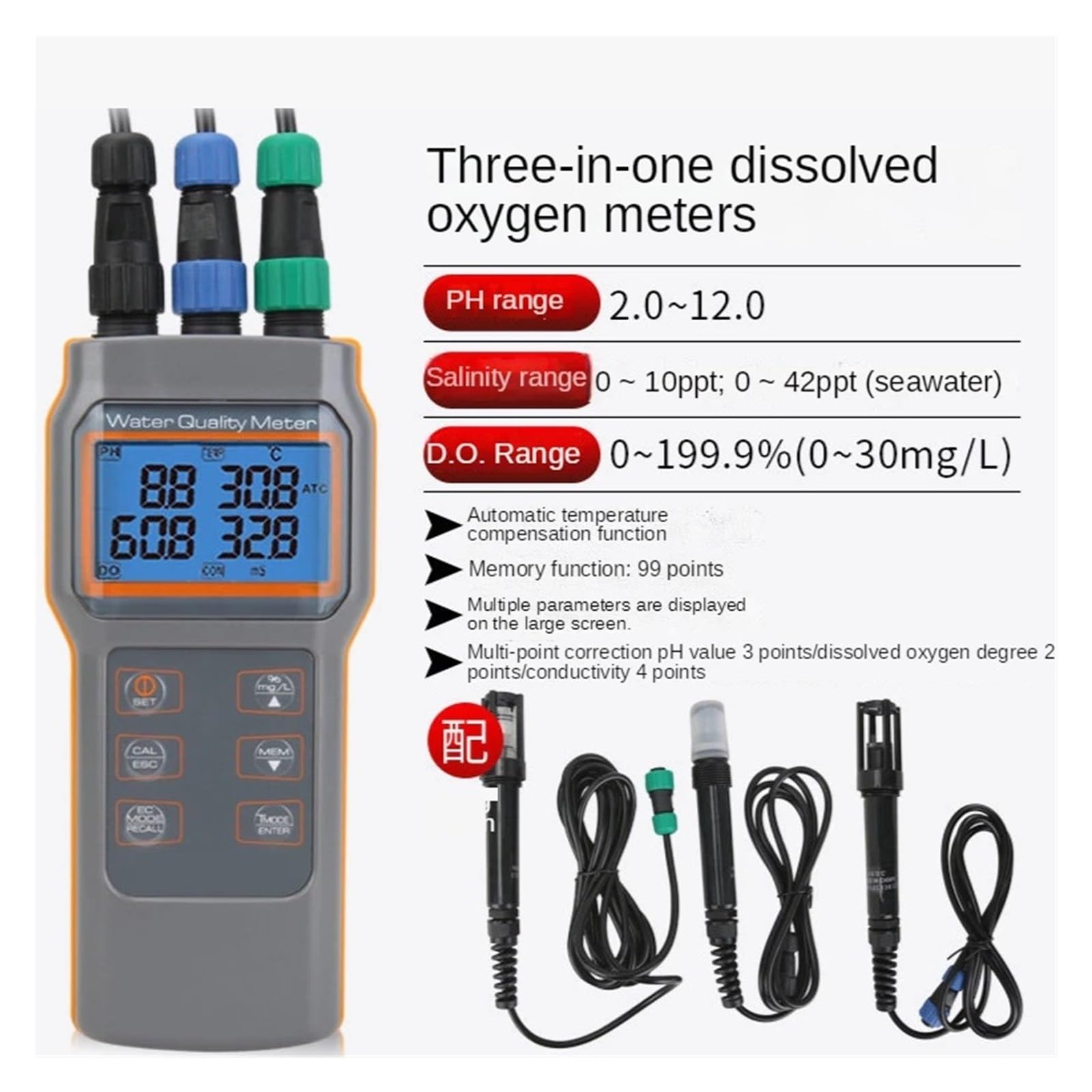 Tester per Acqua Misuratore di PH del Tester Del'ossigeno Disciolto qualità Del'acqua AZ86031 Portatile con Liquido Multiuso Accurato Facile