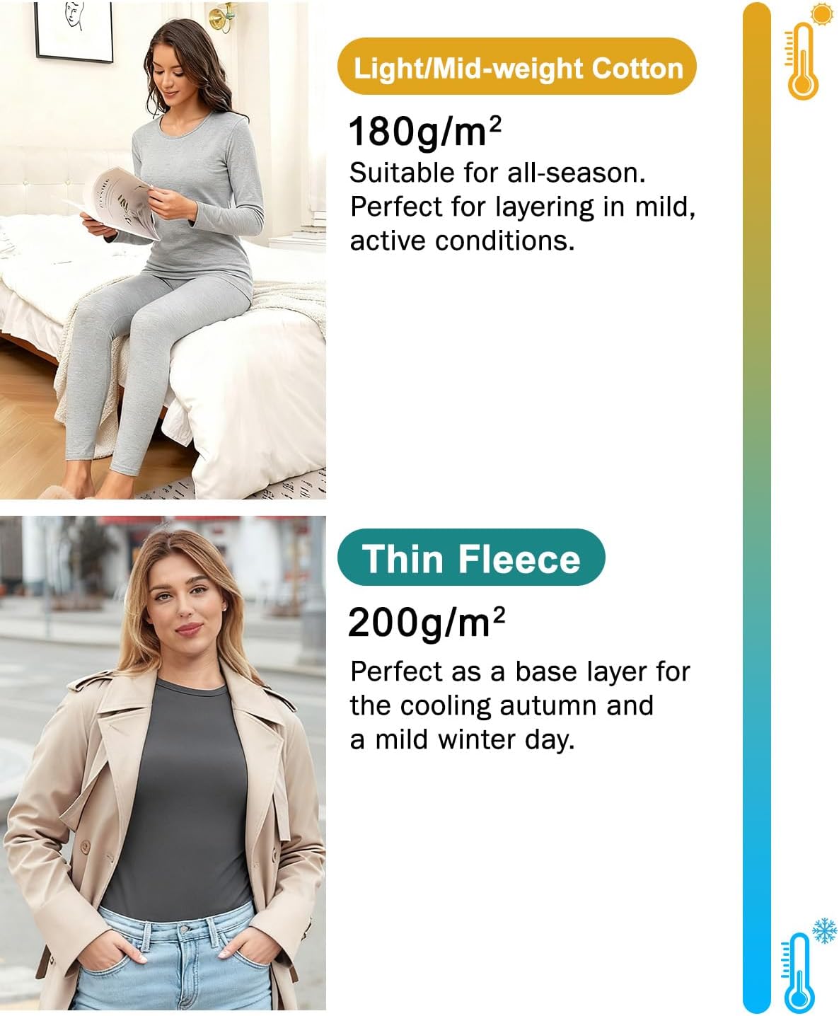 wirarpa Women's Cotton Thermal Underwear Set Lightweight Long Johns Base Layer Pajama Set for Women Top Bottom - Image 4