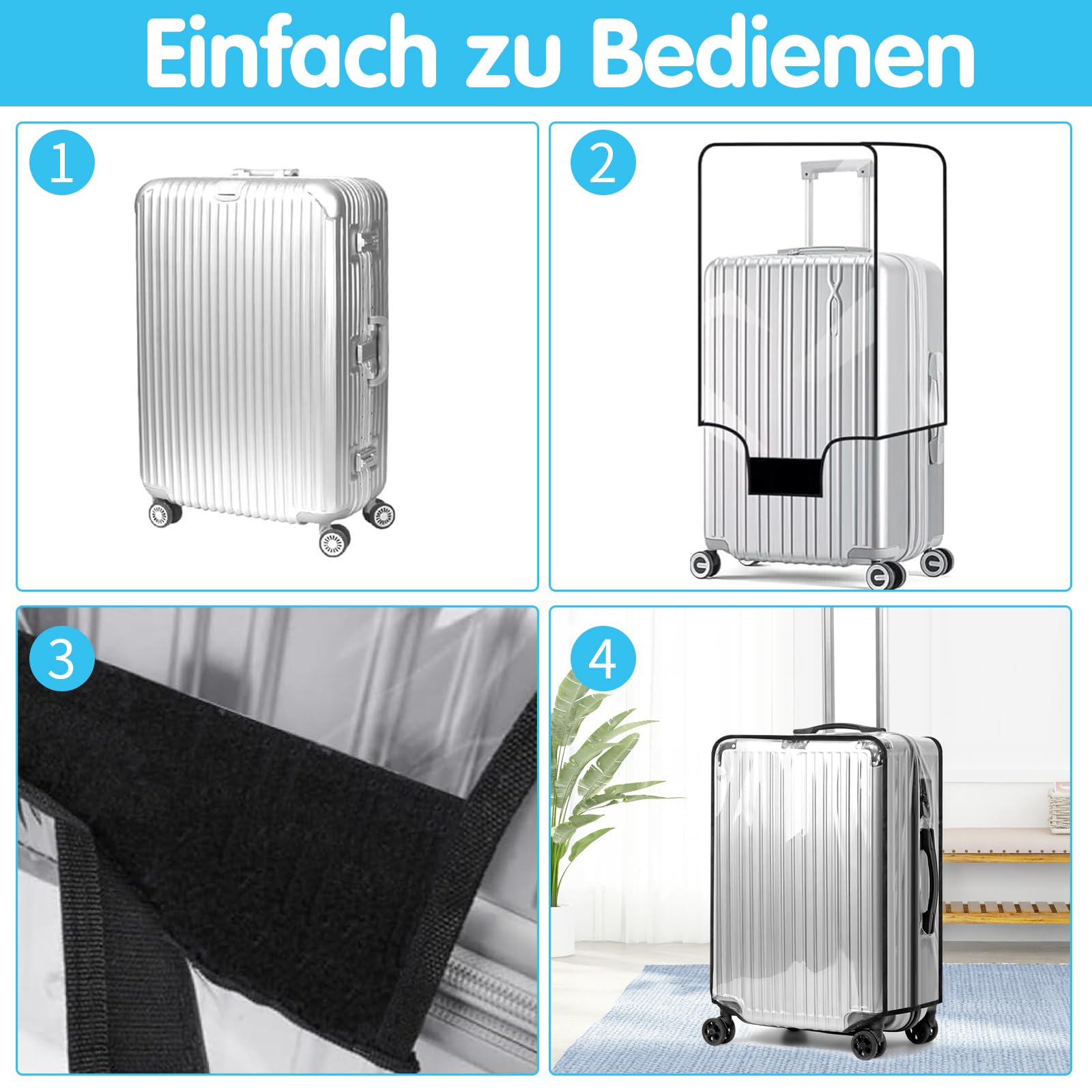 KEAGAN 3 Stück Kofferhülle Kofferschutzhülle Transparente PVC Koffer Schutzhülle Wasserdicht Staubdicht Kratzschutz Wiederverwendbar Luggage Cover für Reisen(20+24+28 Zoll)
