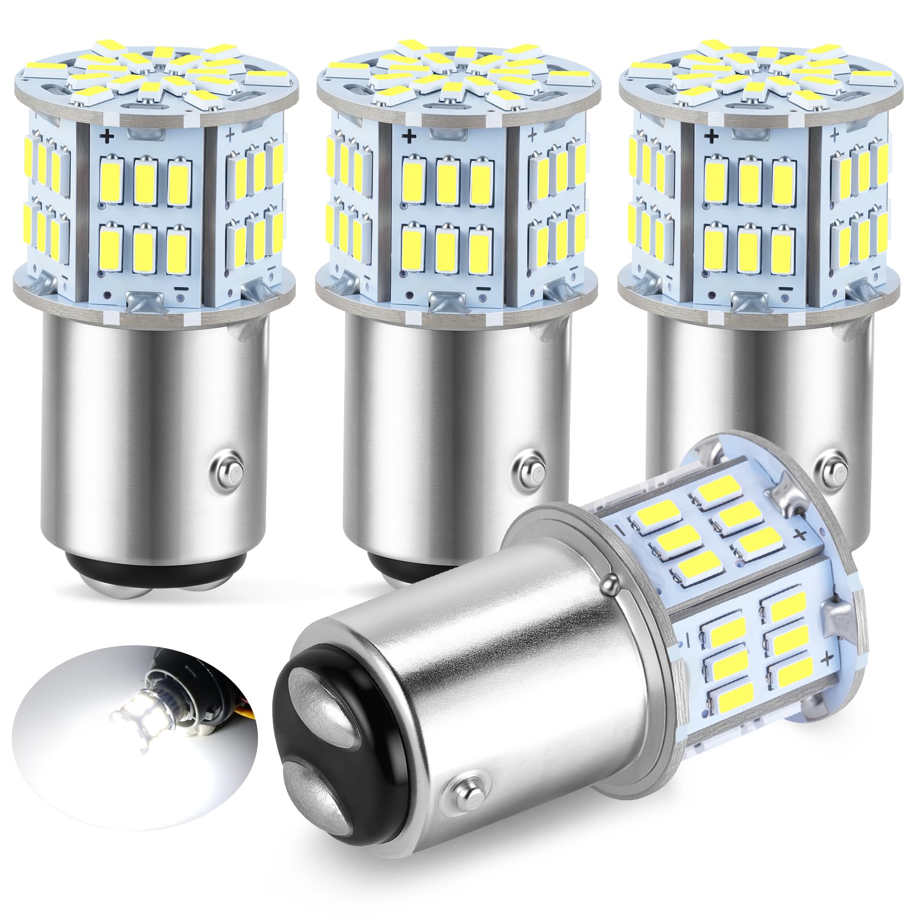 iFunyLED 4PCS 1157 LED Bulb Back Up Reverse Light 12V-24V Super Bright 2357 2057 7528 BAY15D LED Replacement Light Kit Set for Car Back Up Reverse Tail Brake Turn Signal Lights - Xenon White