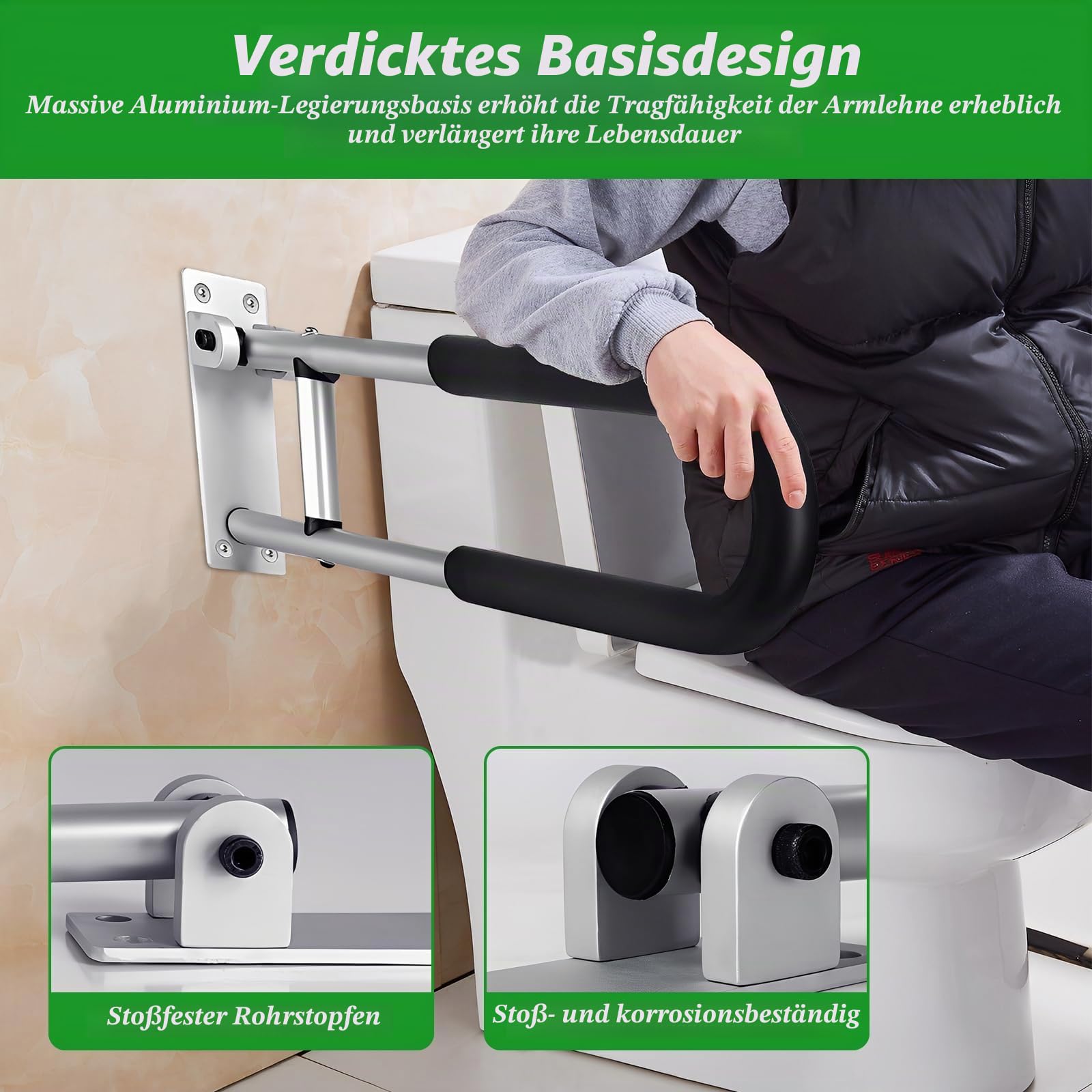 Haltegriff für Senioren, Klappbar Aufstehhilfe Toilette für Senioren | Behinderten WC Haltegriff 60CM, Rutschfest Handläufe für Die Toilettenpflege, Toilettenhaltegriff mit Tragfähigkeit 120KG