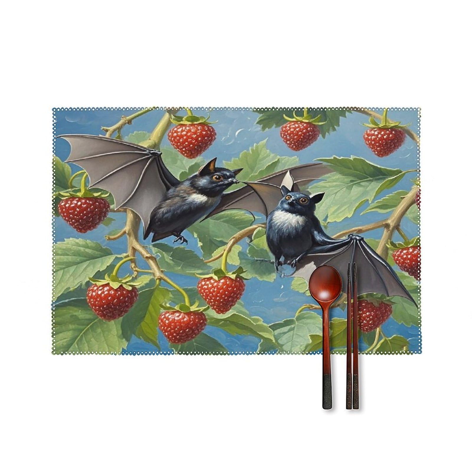 Gothic Bat Placemats Set of 6 Washable Farmhouse Dining Table Mat Non Slip Heat Resistant Non-Slip Place Mats Easy Clean Table Protective Placemats for Indoors & Outdoors