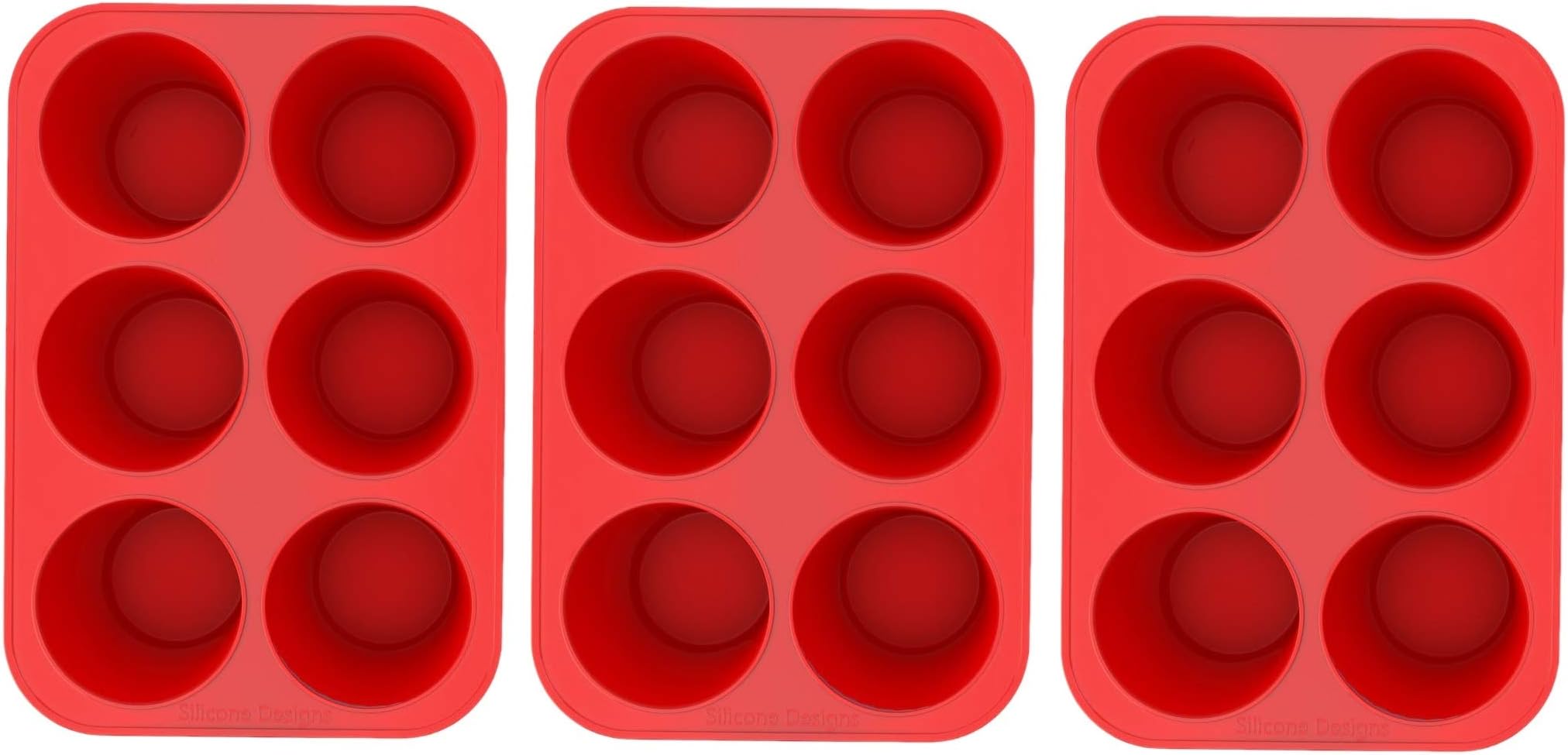 Silicone Texas Muffin Pans and Cupcake Maker, 6 Cups, Set of 3 Red