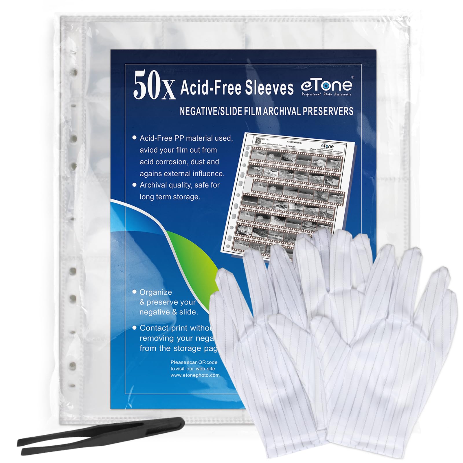 100x eTone Archival Storage Sheets 135 35mm Negative Page Preservers (50X135) 20 Separator Bags per Page.