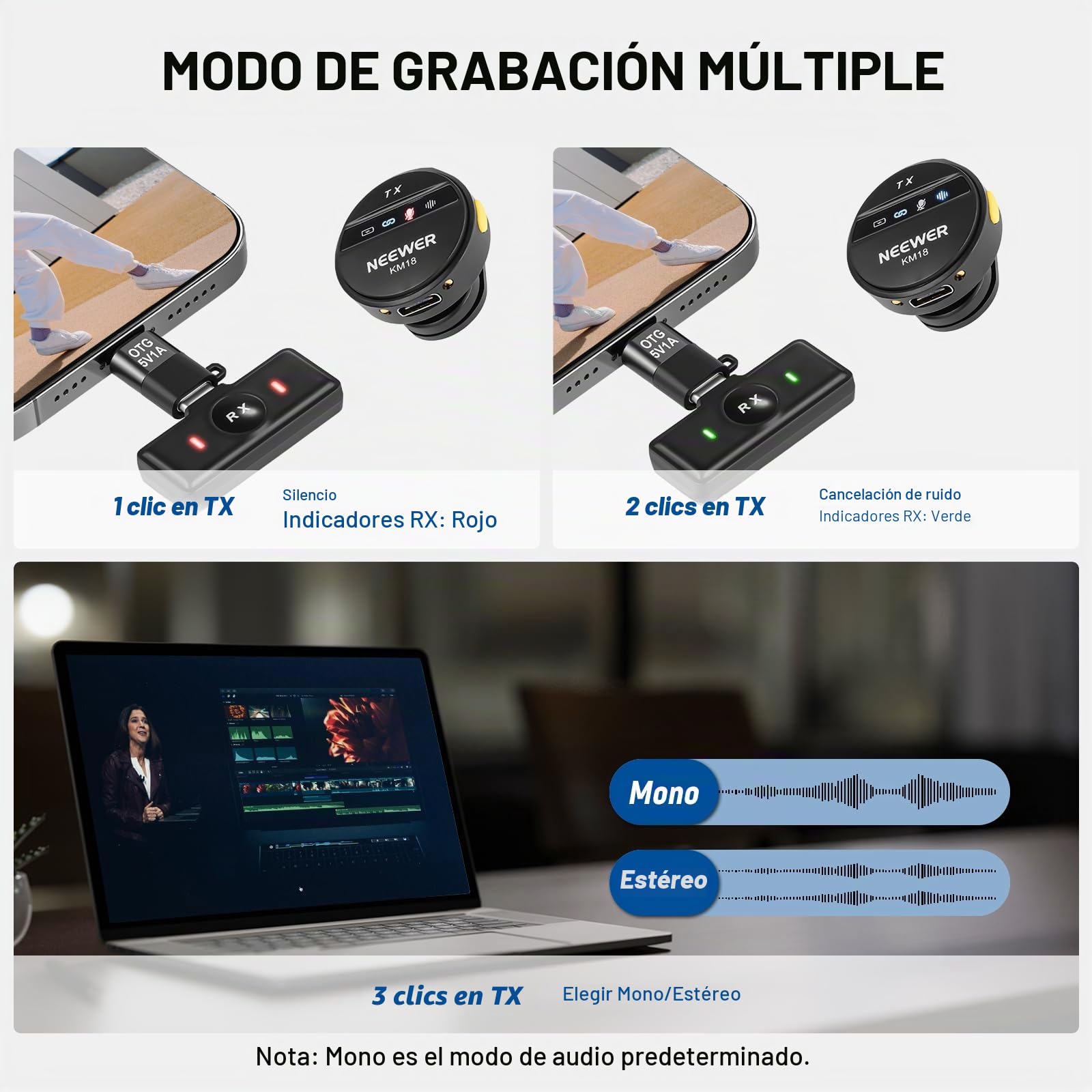 NEEWER Micrófono Lavalier Inalámbrico para USB C con Estuche Carga,Compatible con iPhone/Android/PC/Laptop,Mini Micrófono Solapa 48KHz/24Bit,Cancelar Ruido Batería 24H para Grabación Vlog Vivo, KM18