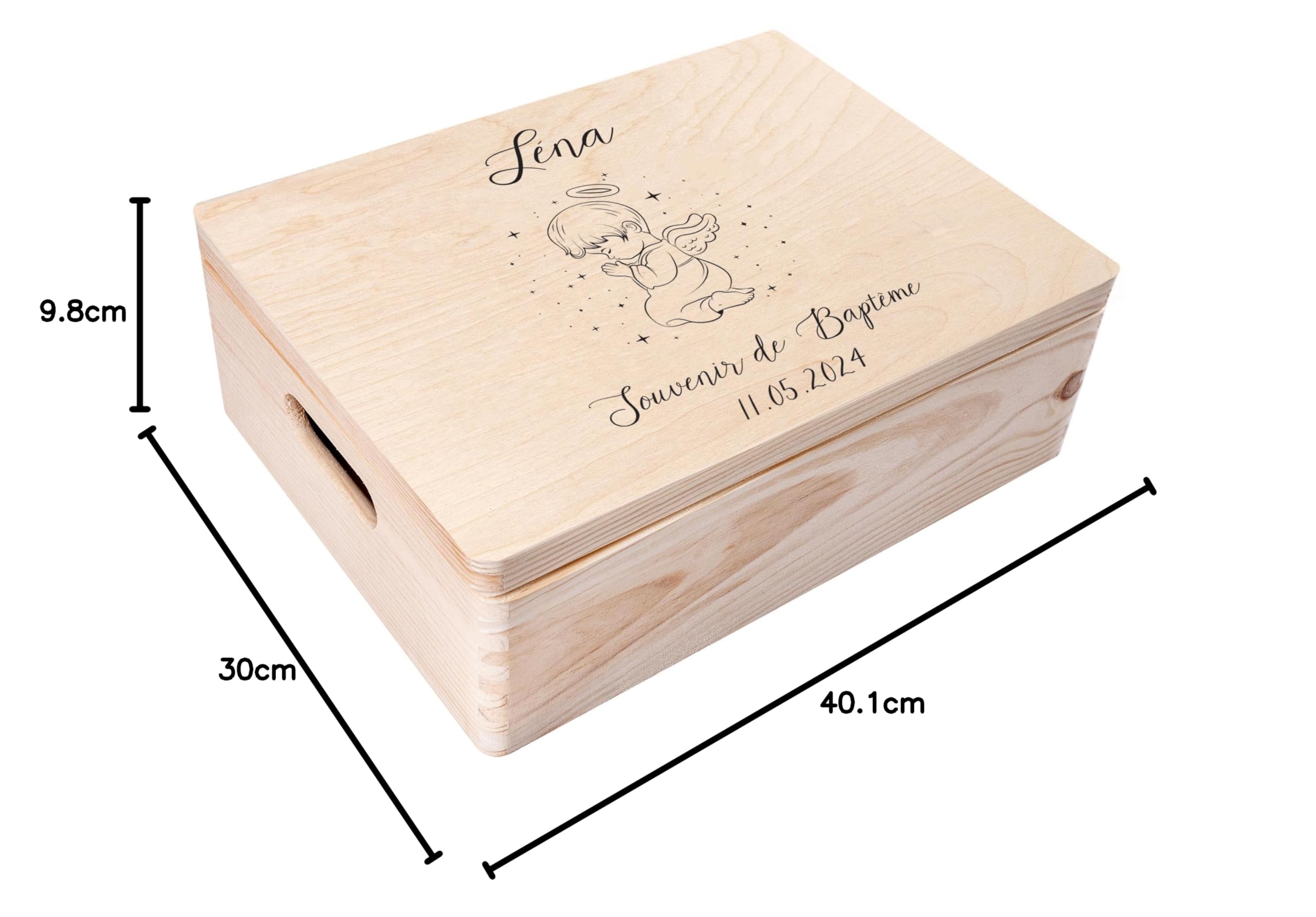 Creative Deco Boite Cadeau Personnalisé Bapteme pour Garçon et Fille | Boîte à Souvenirs en Bois | Personnalisés - Prière de l'ange | Personnalisable Idée Coffret Décoration