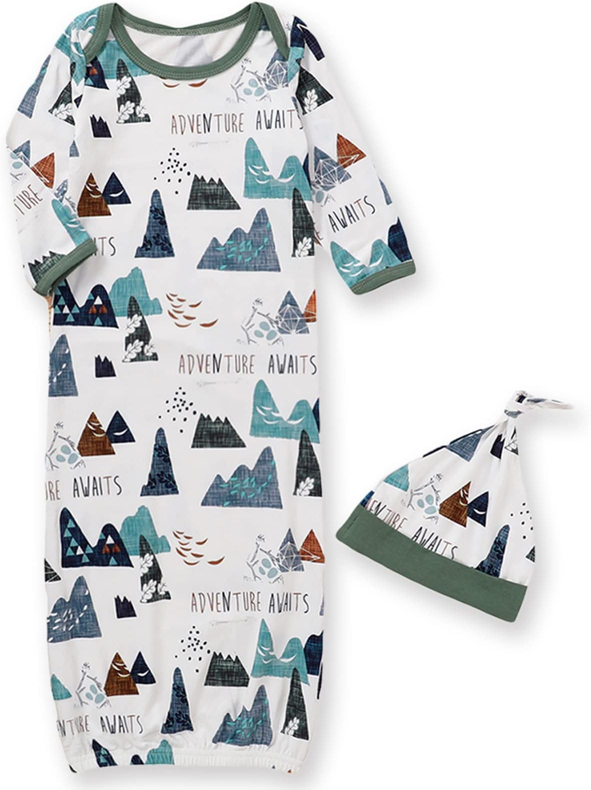 Newborn Baby Boys Girls Cartoon Sleeper Gown Long Sleeve Mountain Nightgown Hat Outfits