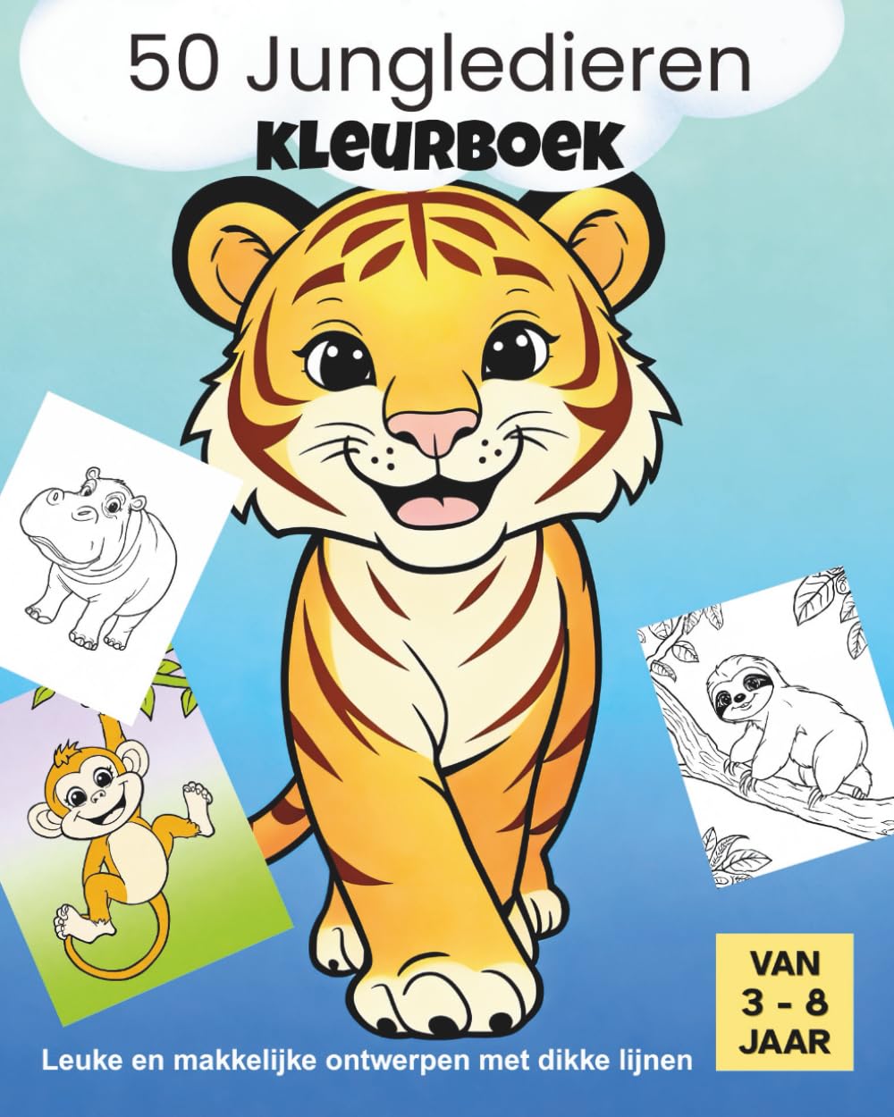 50 Jungledieren – Kleurboek: Leuke en Eenvoudige Ontwerpen met Dikke Lijnen – Kleurboek met Dieren voor Kinderen van 3 tot 8 jaar (Kleurboekenserie met Schattige Dieren)