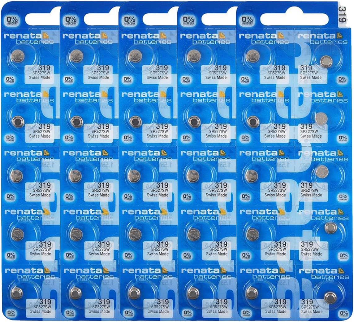 Renata 319 SR527SW Batteries - 1.55V Silver Oxide 319 Watch Battery (50 Count)