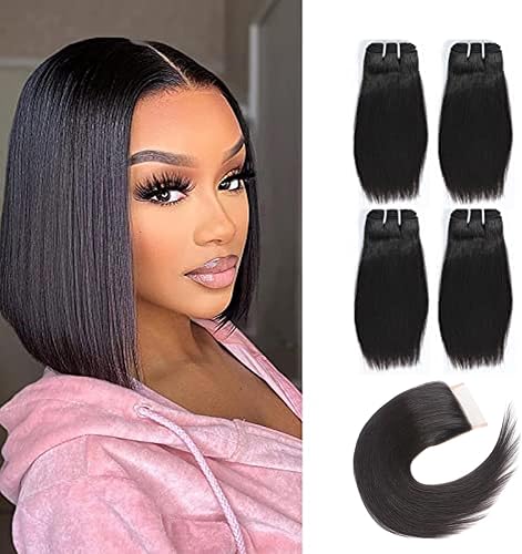 Straight Bundles Human Hair 10 Inch With 10 Inch Closure Human Hair`Bundles