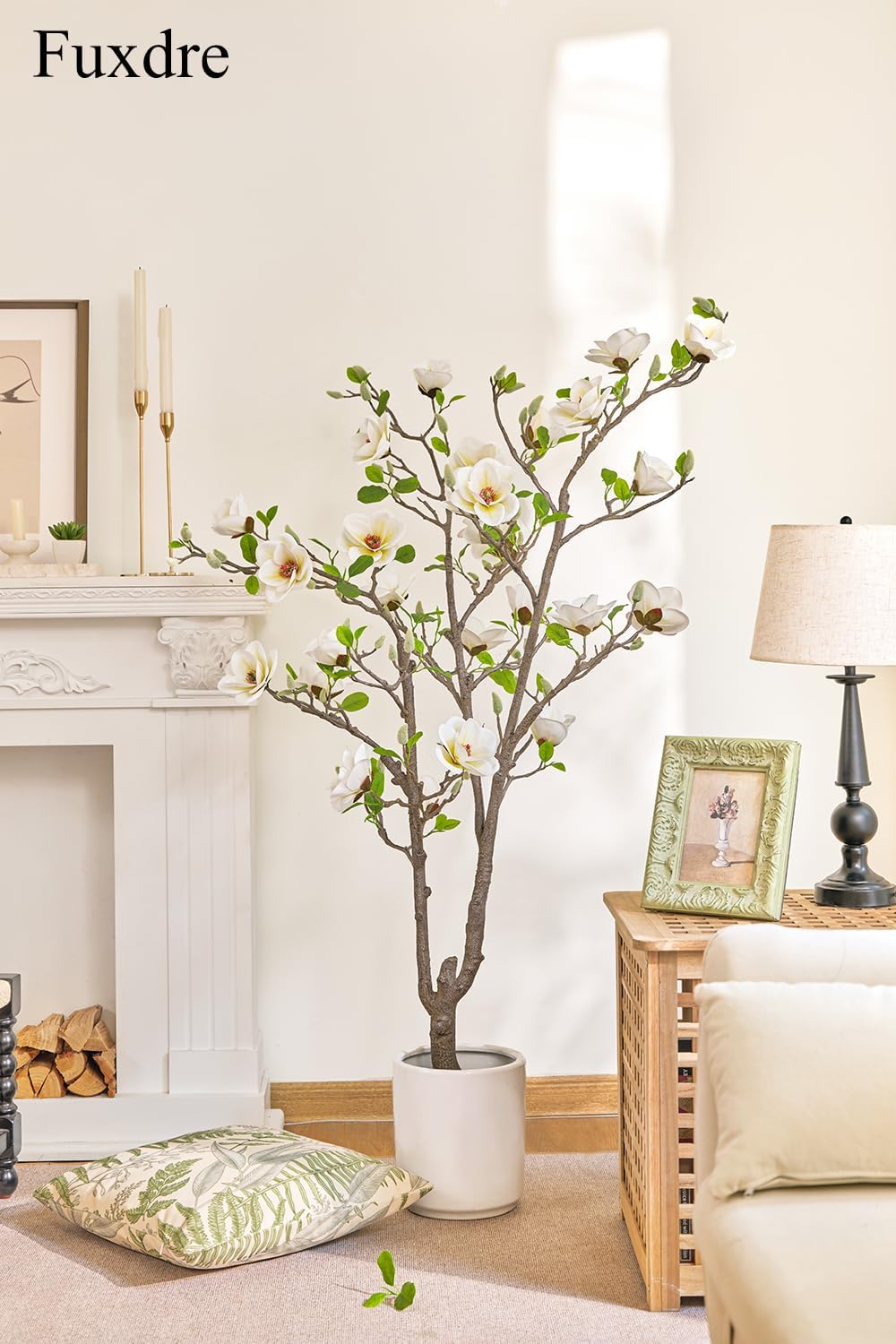 Artificial Magnolia Tree, 4.9 ft Tall Fake Indoor Tree, Faux Magnolia Tree is Realistic Real Touch Leaves and Flowers Perfect for Home Decor, Living Room, Floor and Wedding(White) - Image 4