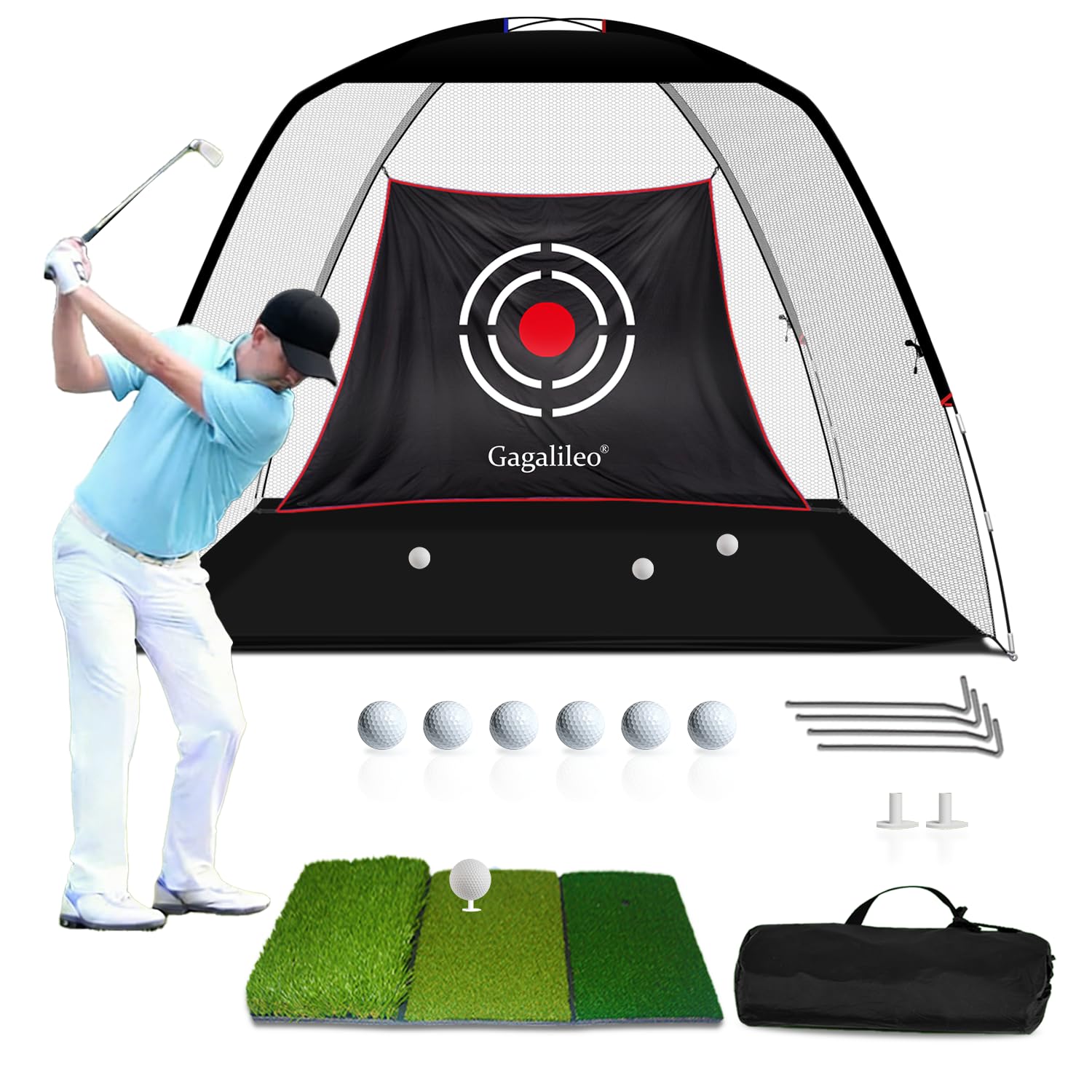 Gagalileo Golf Net Backyard Driving Real Golf Ball Practice Hitting Training by Turf Mat Target Indoor Outdoor Chipping