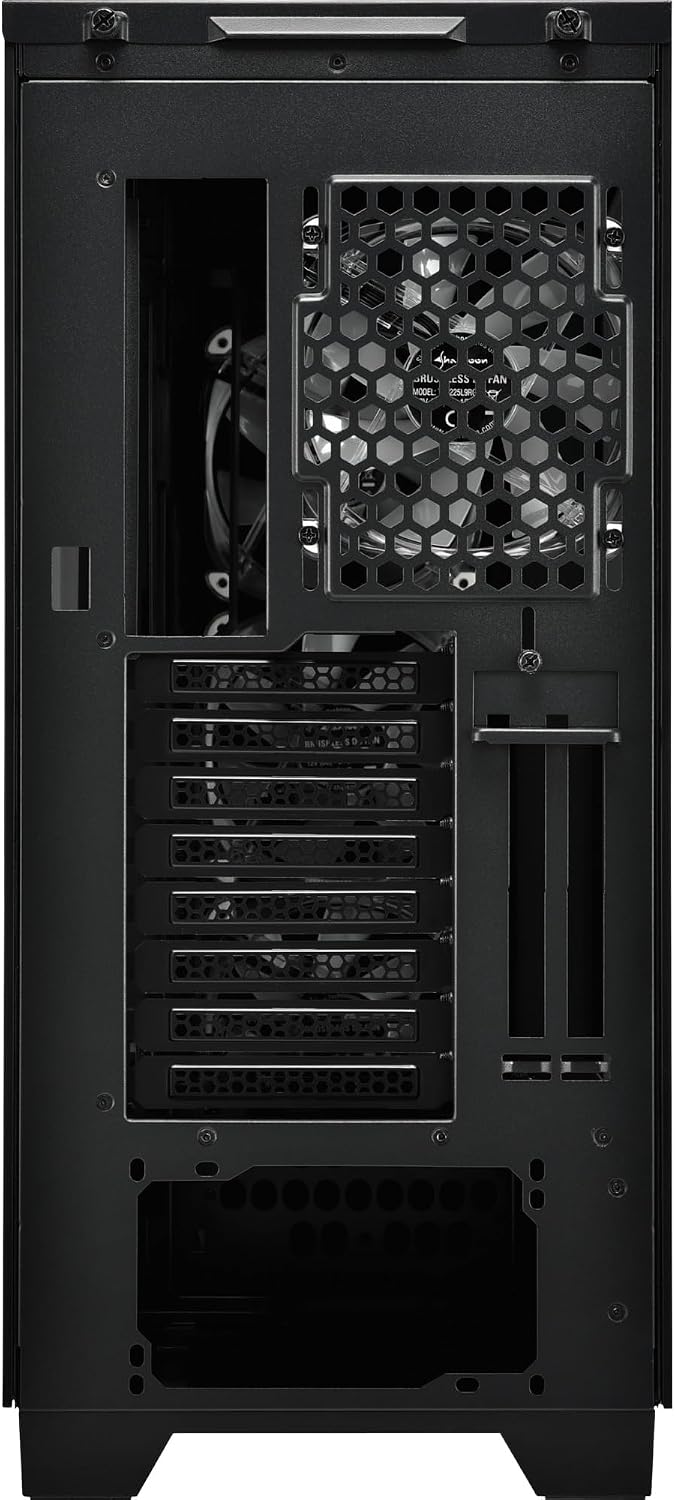 Арткы view of the Sharkoon CA300T PC case, showing expansion slots and fan mount.