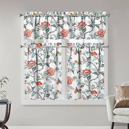 Miniatura 10 de Juegos de cortinas bohemias de cocina para ventanas, cortina bohemia con flores, cenefa para ventana de fregadero, juego de 3 piezas, decoración