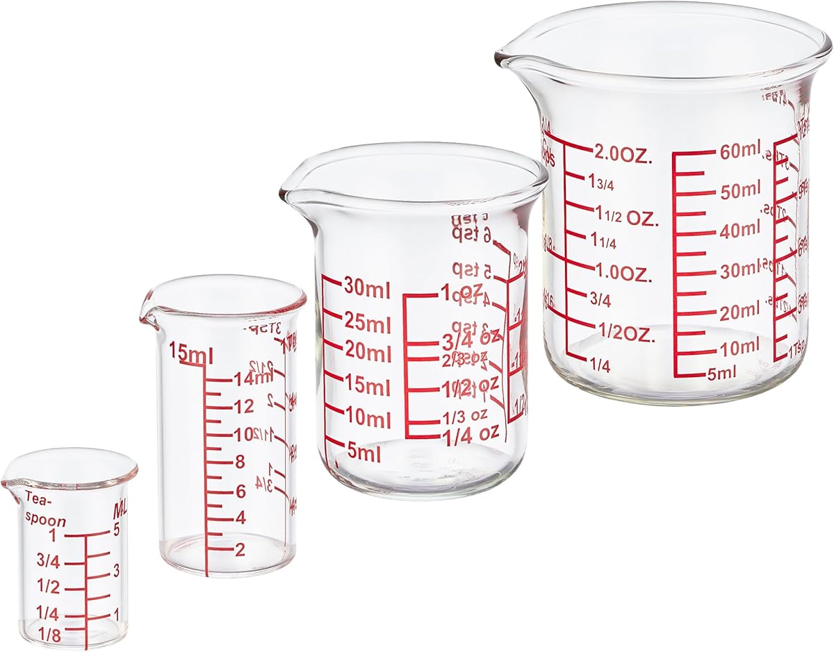 Ackers 4-Piece Glass Measuring Cup Set, Borosilicate Beaker Style Nesting Liquid Measuring Cups