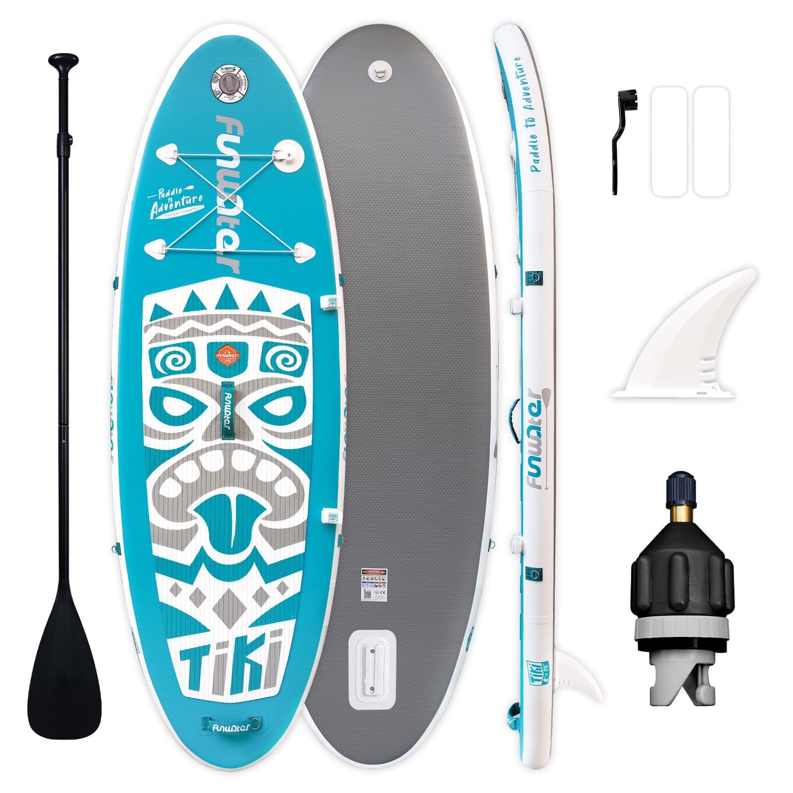 FunWaterInflatable Paddle Board SUP Stand Up Paddle Board for All Skill Levels Included ISUP, Paddle, Fins and Valve Adapters…