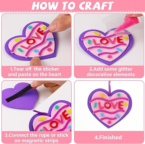Miniatura 4 de QOUBAI Juego de 500 piezas de espuma de corazones de espuma para el día de San Valentín para niños, 36 juegos de espuma de San Valentín, kit de