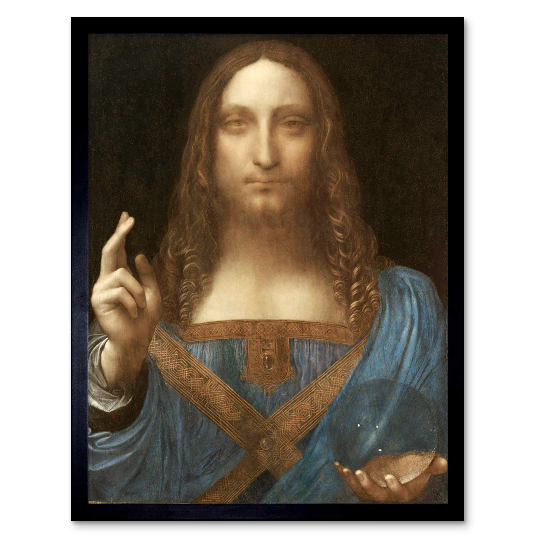 Fine Art Prints Framed Black 12X16 Da Vinci Salvator Mundi World Saviour Jesus Painting Art Print Framed Poster Wall Decor 12X16 Inch
