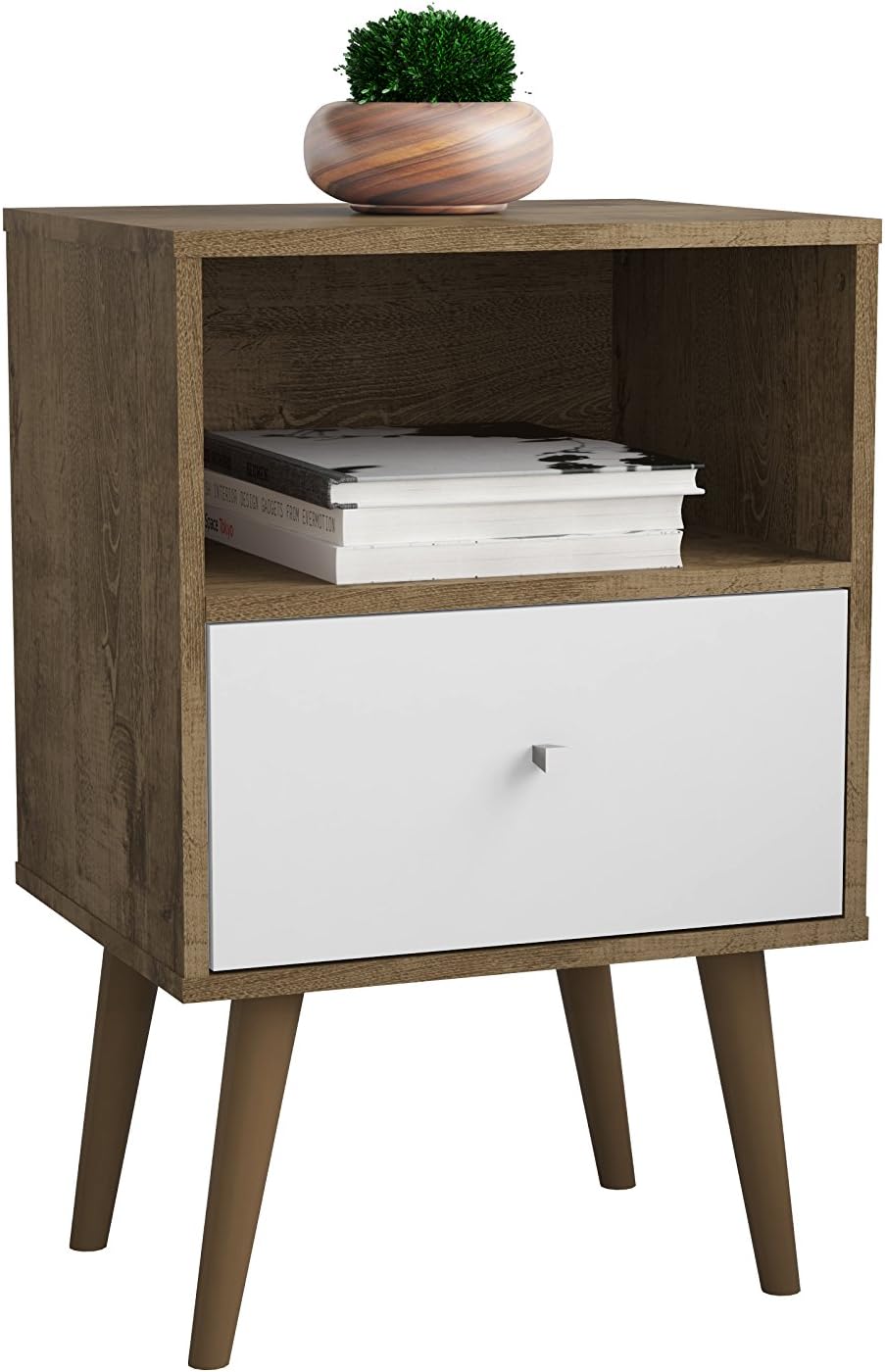Manhattan ComfortLiberty Modern 1 Drawer Bedroom Nightstand/End Table, Rustic Brown/White