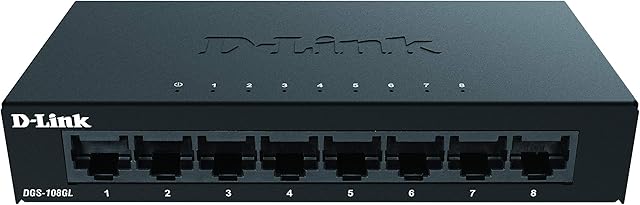 D-Link DGS-108GL 8-Port Gigabit Unmanaged Desktop Switch, Fanless, Low Profile, Metal Housing, Plug-and-Play, 802.3az EEE black DGS-108GL