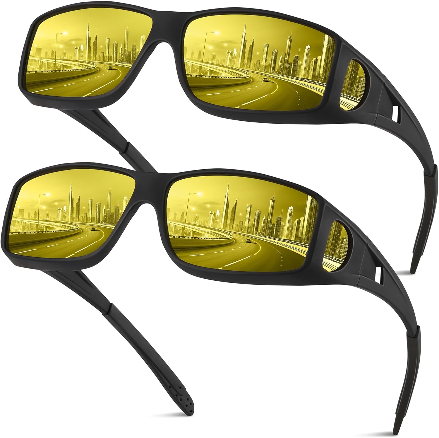 Fanshen Polarized Night Driving Glasses, HD Anti Glare UV Protection Fit Over Night Vision Glasses for Men Women