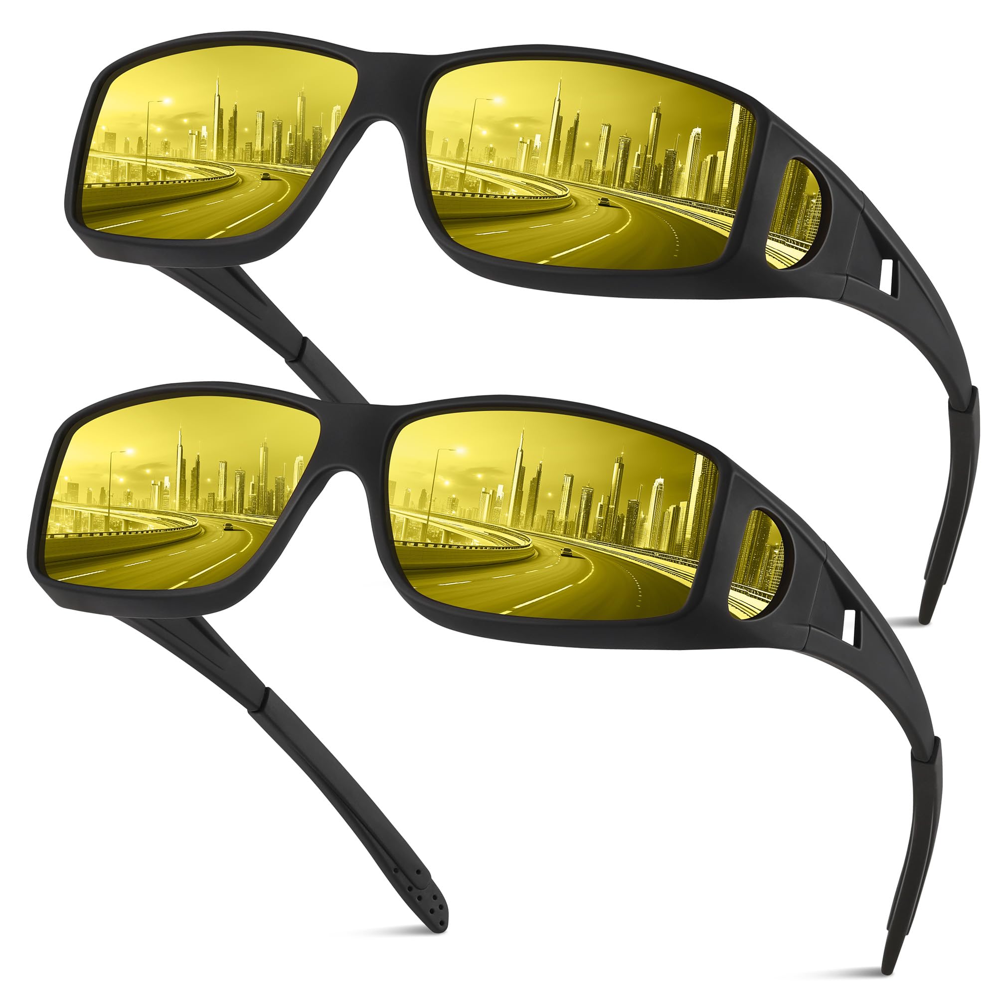 Fanshen Polarized Night Driving Glasses HD Anti Glare UV Protection Fit Over Night Vision Glasses for Men Women