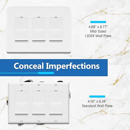 Miniatura 659 de LIDER - Cubierta decorativa de interruptor doble con acabado mate, placa de pared sin tornillos, tamaño mediano, 2 bandas, 4.88 x 4.92 pulgadas