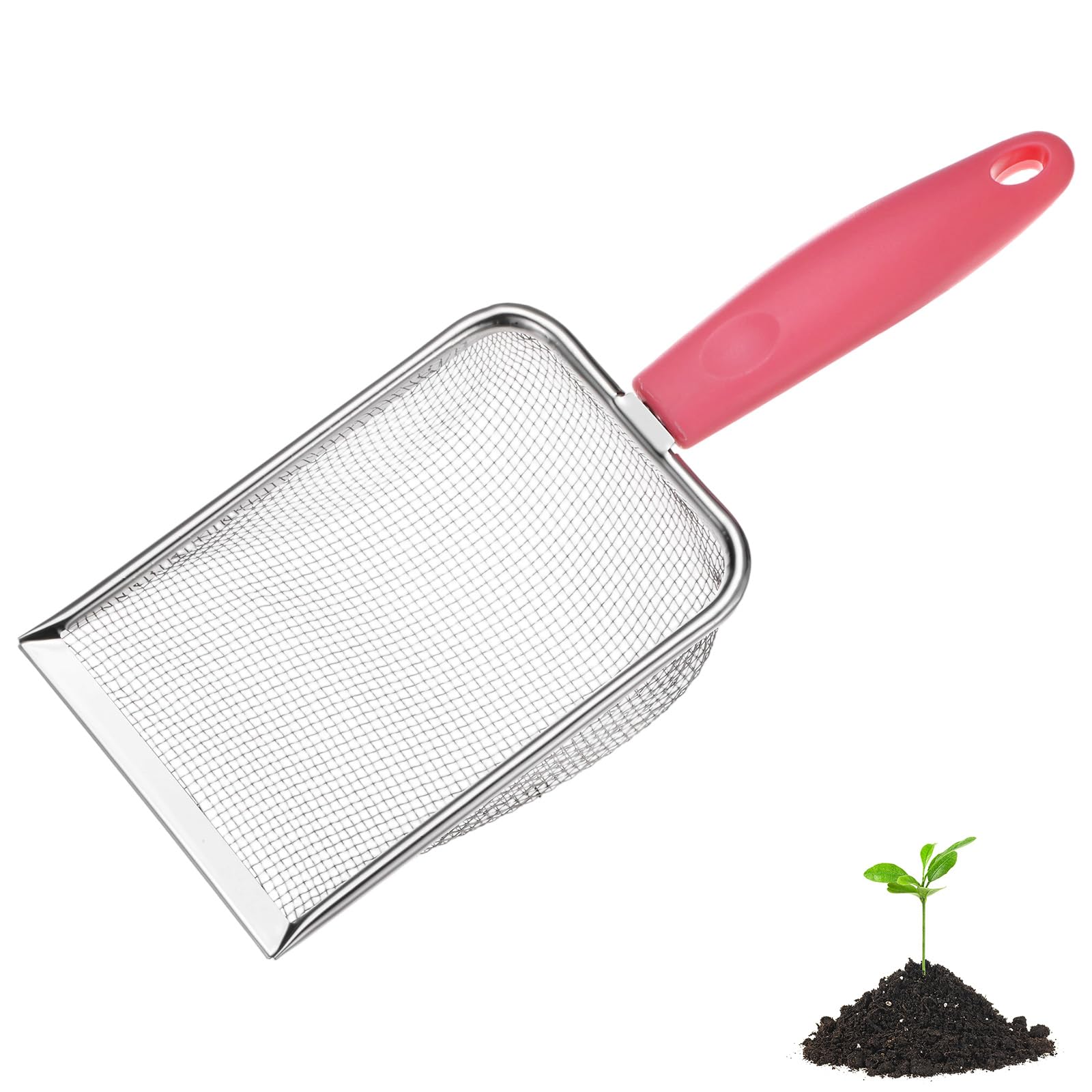 M METERXITY 1-Pack Gardening Soil Sifter, 2 mm Mesh Stainless Steel Portable Gardening Sifter with Plastic Handle for Sand/Dirt/Rock Compost [White, Pink]