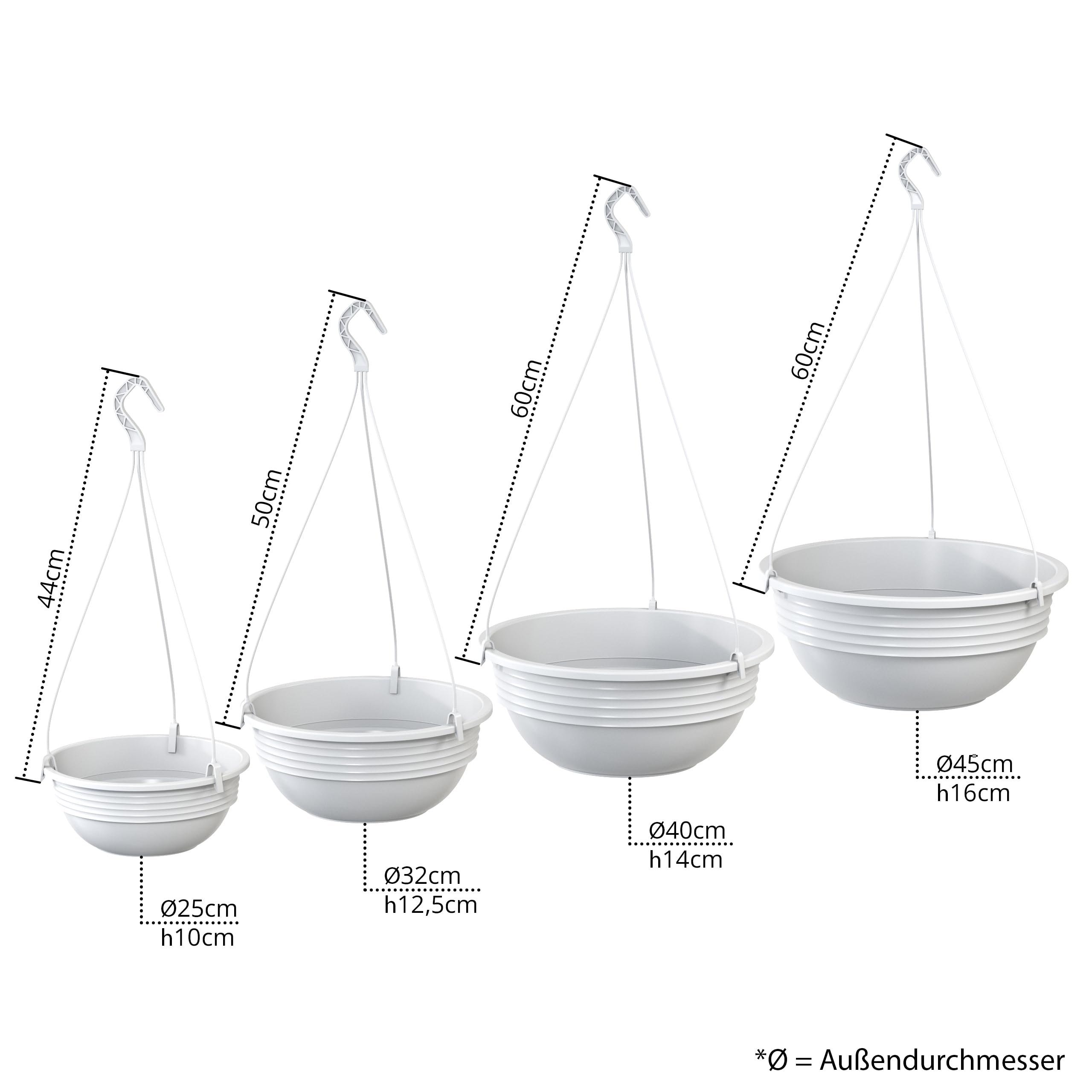 Plastard Blumenampel 32 cm Durchmesser Pflanzschale Farbe Weiß Kunststoff Blumenschale für Innen und Außen Deko Schale zum hängen witterungs- und frostbeständig