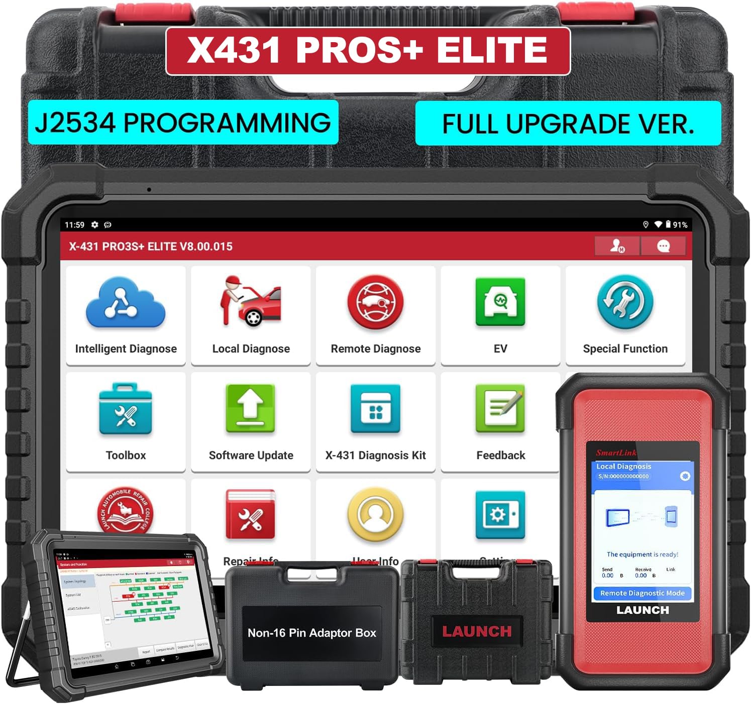 LAUNCH X431 PRO3S+ Elite, 2026 All-in-One Bidirectional Scan Tool with J2534 Protocols, HD Trucks Scanner, Topology Map, 60+Service, ECU Code Full Function Scanner, CANFD/DoIP/D-PDU/FCA, 2 Yrs Update