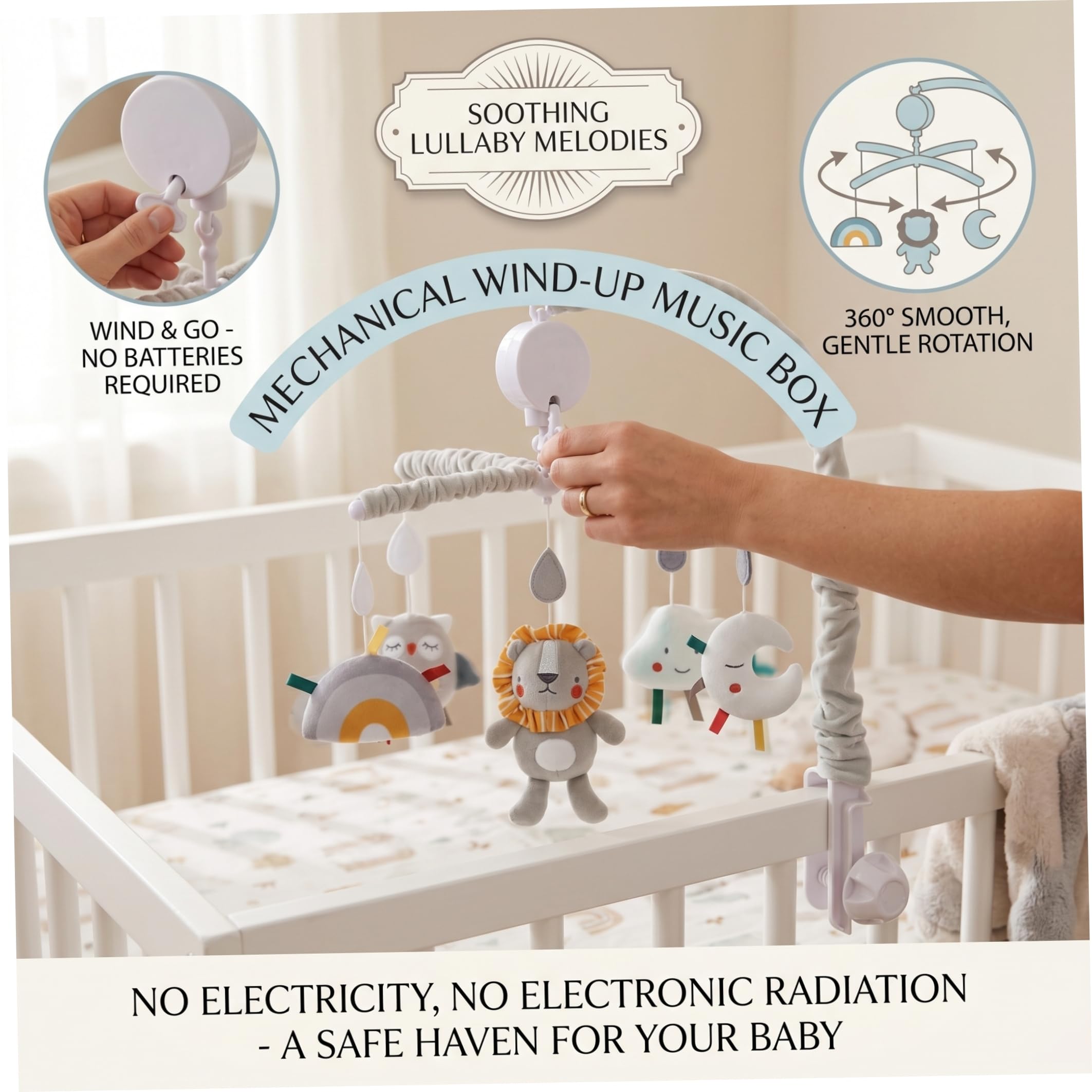 Móviles, Móvil para Cuna de Bebé, Juguete Colgante para Cuna Relajante Giratorio con Sonido Lavable y Suave Móvil para Bebé para Niñas y Niños