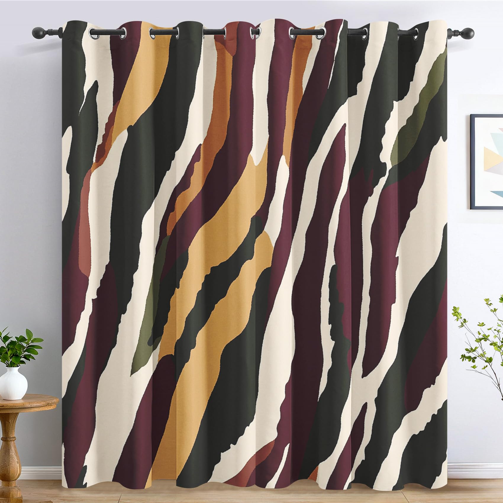 Générique Rideau Occultant Rayures Abstrait Salon, Rideaux Thermiques à Oeillets, Motif Rayures de Zèbre Moderne Decoration Chambre Fenetre, Lot de 2 Draperies Intérieurs 140x200 cm (L x H) L-C&53