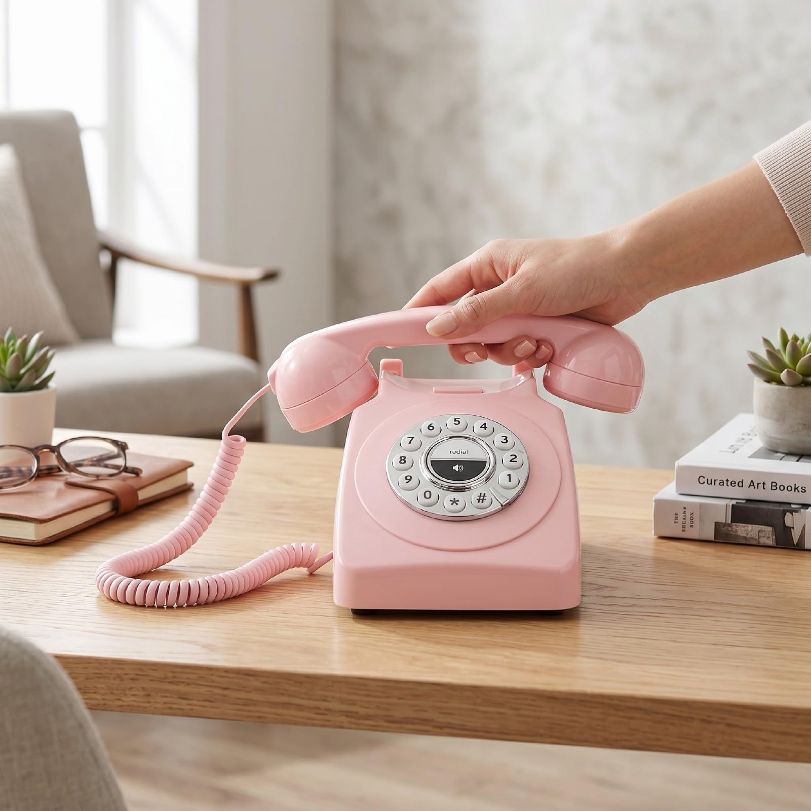 Telefono Fisso BT, retrò, Ricaricabile, 1200mAh (PINK)
