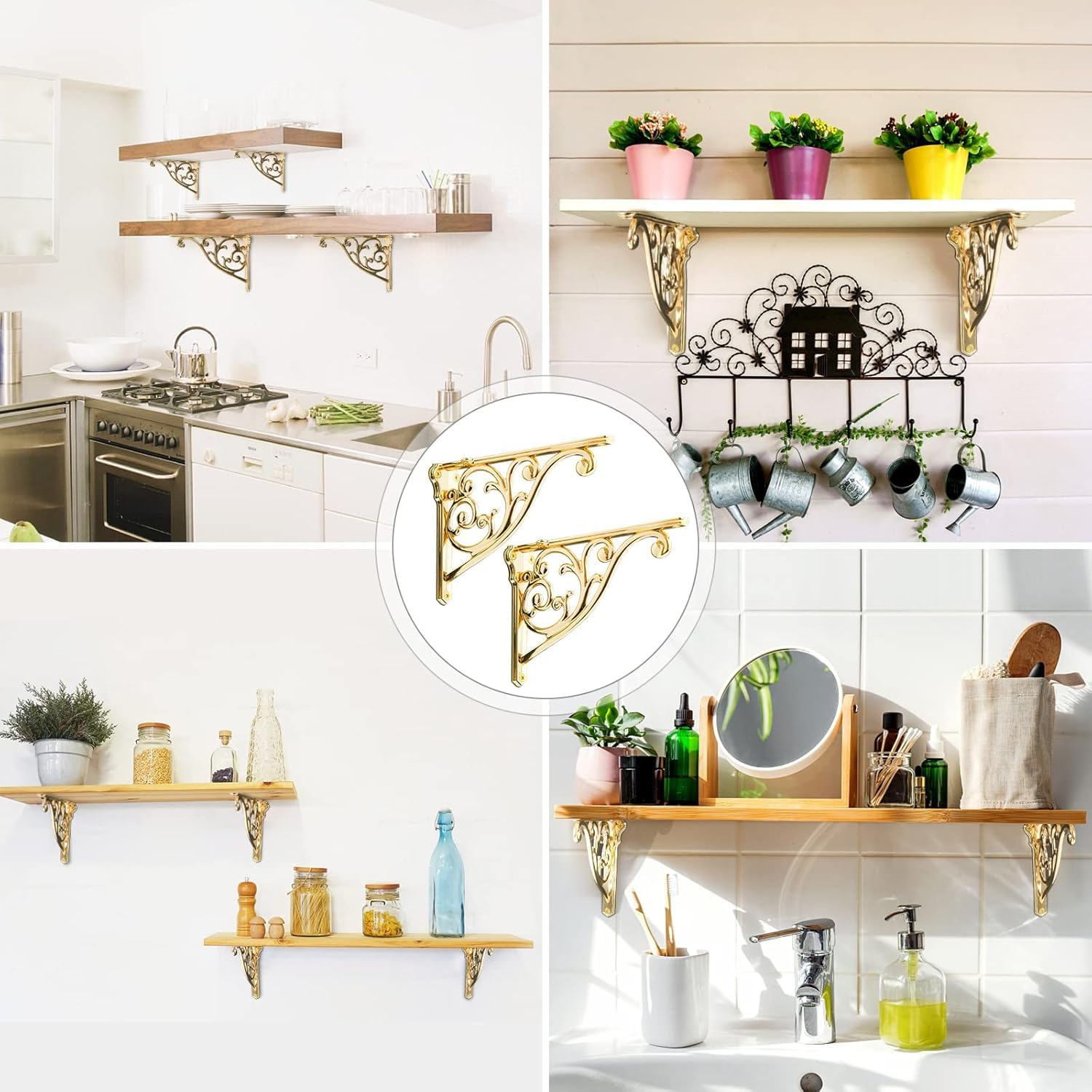 KHTUMEWARE-125 Brushed Gold Shelf Brackets 4.92 in (125 mm) 2-Pack in Brushed Gold — KHTUMEWARE