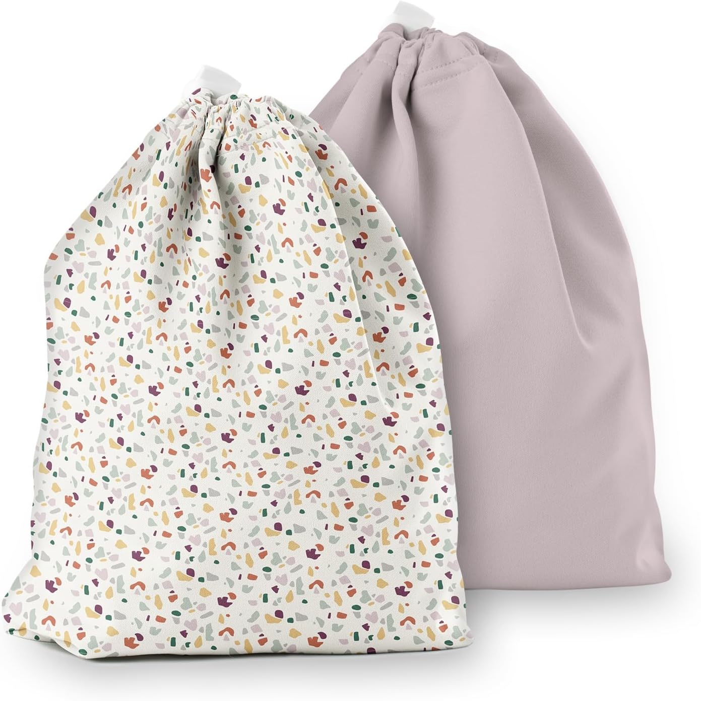 Esembly Ditty Bag Duo, Waterproof Wet Dry Bags for Cloth Diapers, Messy Baby Accessories, Swimsuits, Gym Clothes, Toiletries and Snacks - Terrazzo and Amethyst (Pack of 2)