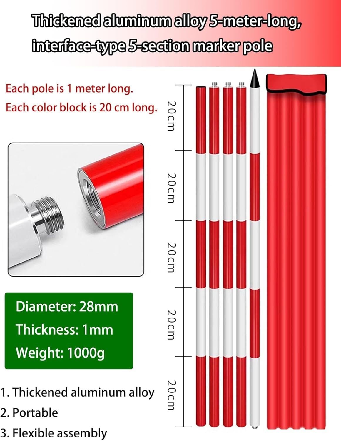 Wysoka dokładność Aluminiowy pręt pomiarowy do pomiarów głębokości konstrukcji(2 meters/6.6 ft)