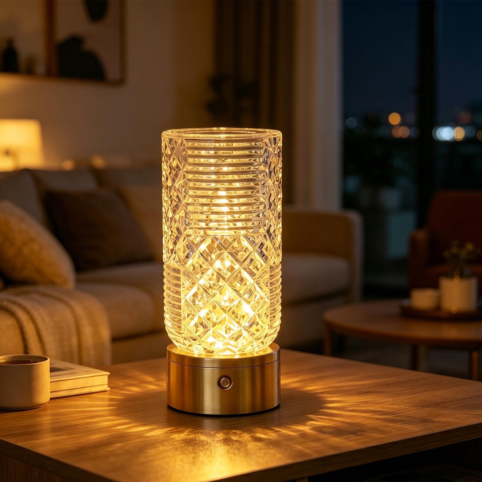 AVEKI 2 in 1 Crystal Vase Table Lamp Dimmable LED Night Light with 3 Color Temperatures Rechargeable Cordless Decorative Ambient for Bedroom Living Room Dinner Party (Style B)